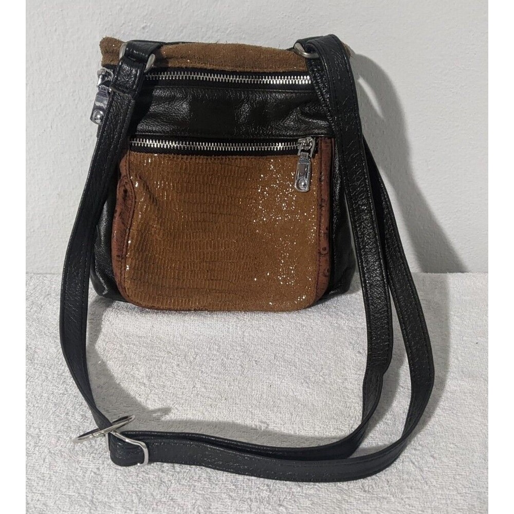 Elie Handbags Handcrafted Made In USA Leather Crossbody Purse Brown Black